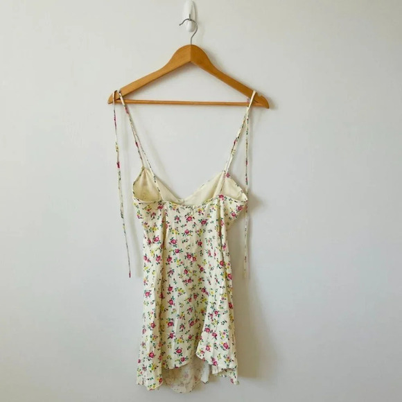 Zara Ditsy Floral Open Back  Mini Slip Dress Yellow Pink Rose NWOT Size Large - Picture 10 of 14